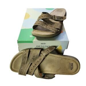Earth Origins Savoy Shantel Slide Sandals 10w Wide Brown Suede Comfort Slip On